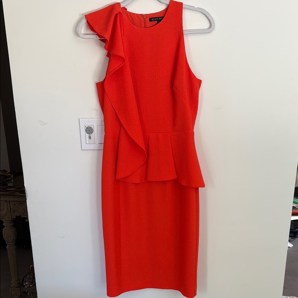 Black Halo Elegant Orange Red Ruffle Dress